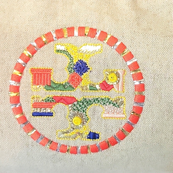 Tory Burch Embroidered Logo Broen Canvas & Leather Ella Tote Bag W/COA - Picture 3 of 14